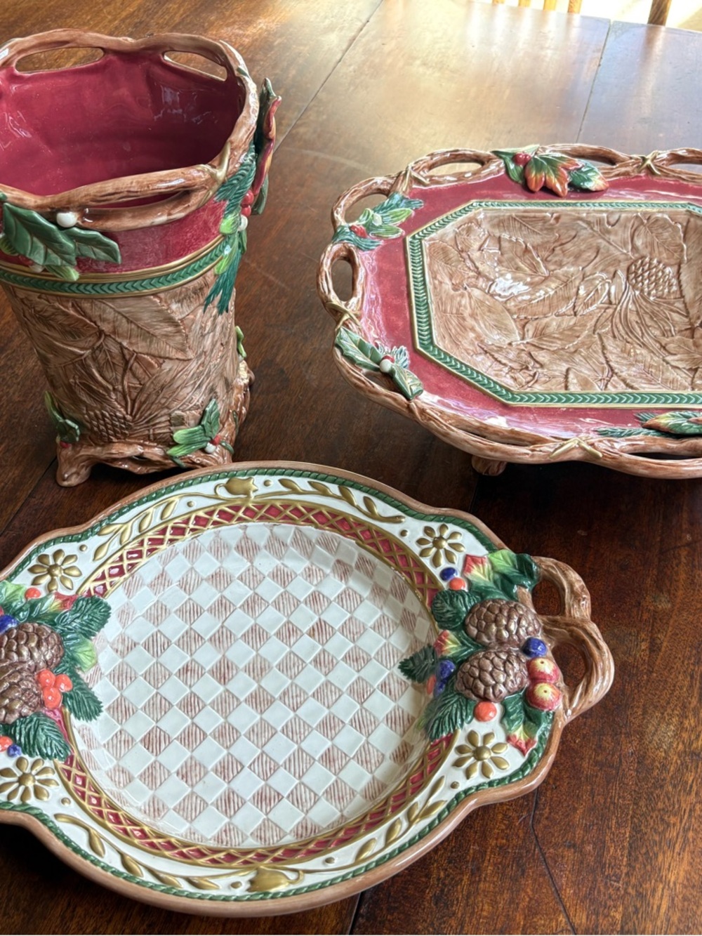 Fits & Floyd Textured Ceramic Serving Bowls & Vase in Pink, Green and Brown